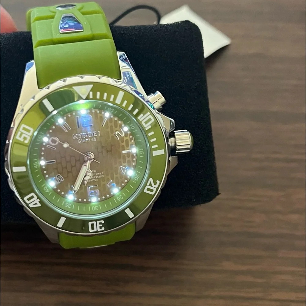 KYBOE silver watch silicone band 40 mm green color Unisex